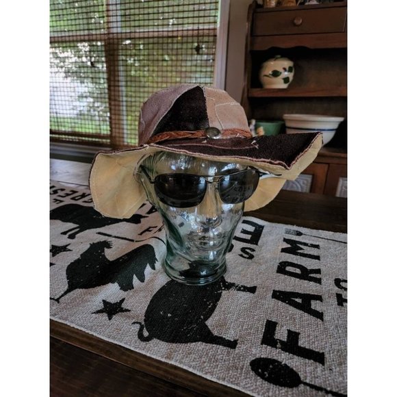 Vintage*1970s Suede Patchwork Hat*Boho Women's Hat*Braided Band - Picture 1 of 10